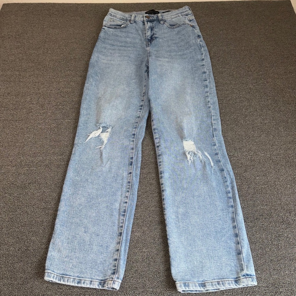 Kendall + Kylie High Rise Skater Jeans Light Wash Distressed Wide Leg Size 3/26